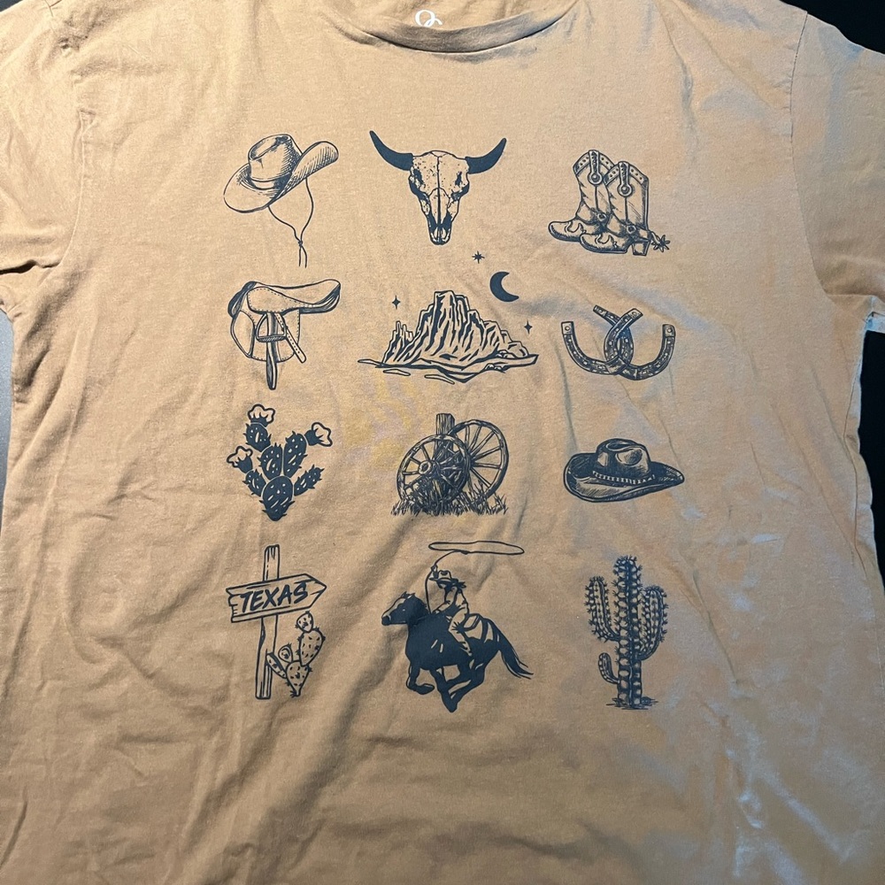 Tan Graphic Cowboy Theme Shirt organic generation.  No stains .